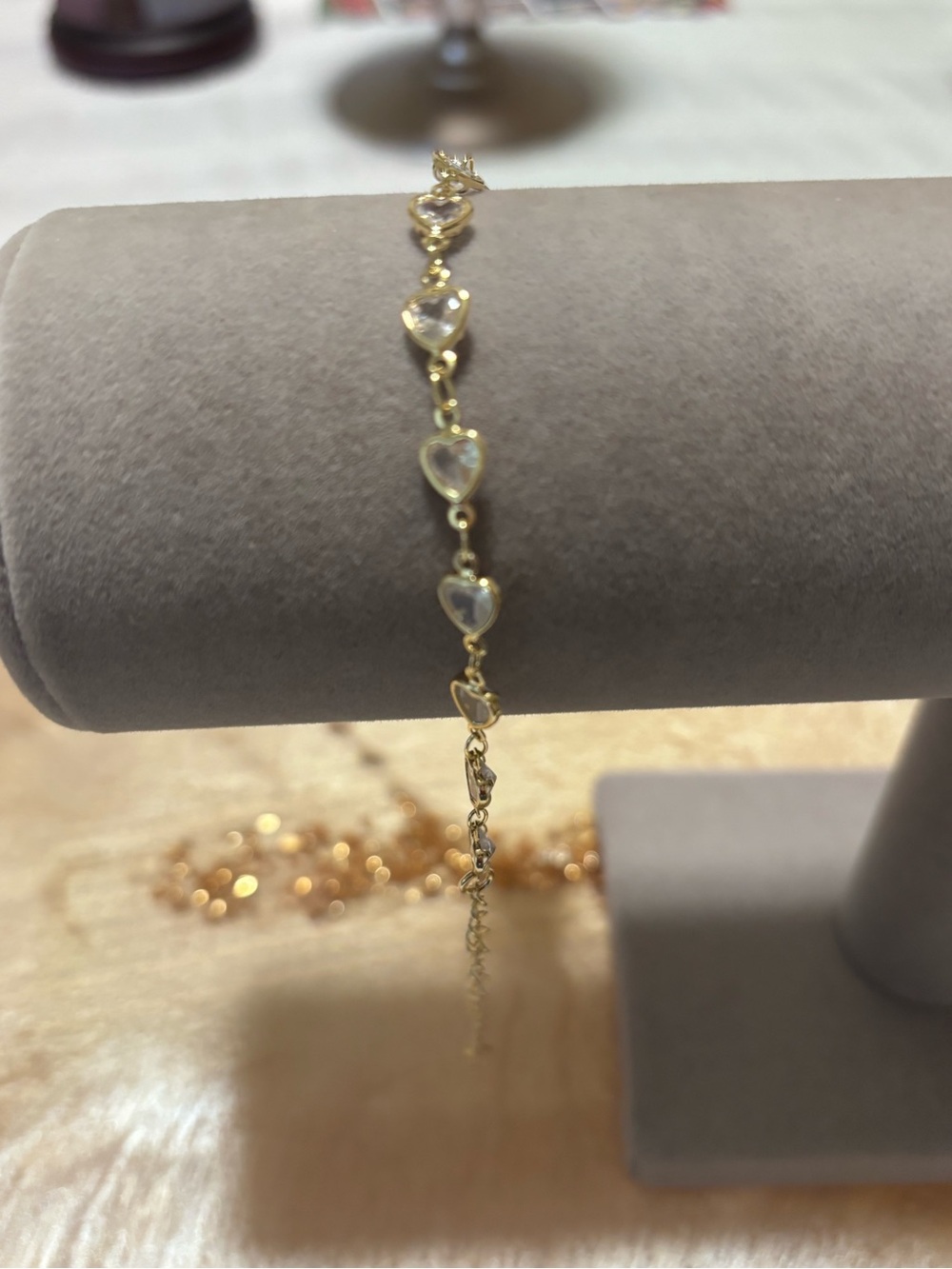 Gold Heart Link Bracelet with Clear Stones